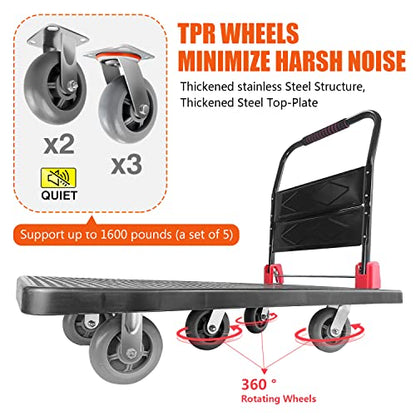 Foldable Platform Truck, 1600 LBS Push Cart with Five 6'' Wheels, 43" x 25" | Sturdy heavy duty moving dolly, flatbed hand cart with five 360° swivel 6" wheels for warehouse, garage and grocery transport - color: 1600lbs