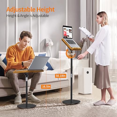 NAMON 2-in-1 Dual-use Floor & Desktop Book Stand, 100% Solid Wood, Height Adjustable from 16.5" to 51", Floor Reading Stand with Page Clip for Cookbooks, Sheet Music (Small - No Wheel - No T Tube)