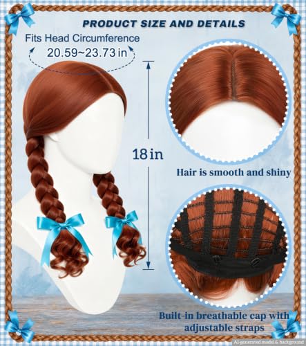 Brown Center Part Braided Wig with Wig Cap, Long Cosplay Hair | Long synthetic brown braid with center part for cosplay, Halloween, anime conventions, carnival costumes, and parties - color: Deep Brown