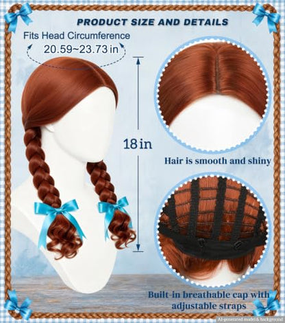 Brown Center Part Braided Wig with Wig Cap, Long Cosplay Hair | Long synthetic brown braid with center part for cosplay, Halloween, anime conventions, carnival costumes, and parties - color: Deep Brown