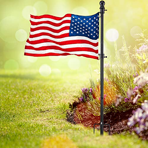 Flag Pole Kit for Outside House in Ground - 8FT Black Metal Outdoor House Yard Garden Flag Pole with 2 Pronges Base - Stainless Steel 3x5FT American Flag with Pole Residential Commercial - size: 8FT(Includes American Flag)
