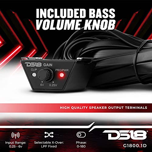 DS18 G1800.1D Car Audio Amplifier 1-Channel Class D Monoblock 1800 Watts - Remote BASS Knob Included - Easy Installation - Compact and Powerful Design - style: 1800 Watts Monoblock