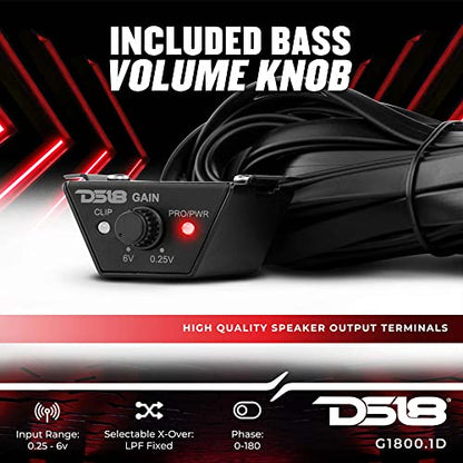 DS18 G1800.1D Car Audio Amplifier 1-Channel Class D Monoblock 1800 Watts - Remote BASS Knob Included - Easy Installation - Compact and Powerful Design - style: 1800 Watts Monoblock