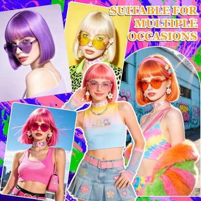 Short Bob Straight Hair Wigs with Bangs, Synthetic Fiber Colorful Hair, Heart-shaped Sunglasses for Women (Light Gold) - color: Light Gold