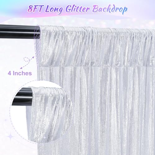 Silver Curtains Backdrop for Wedding Parties, Glitter Blrthday Drapes 4 Panels of 4.8x8FT Wrinkle Free Glitter Photo Backdrop Drapes - color: Silver, size: 4.8FT x 8FT - 4Pcs