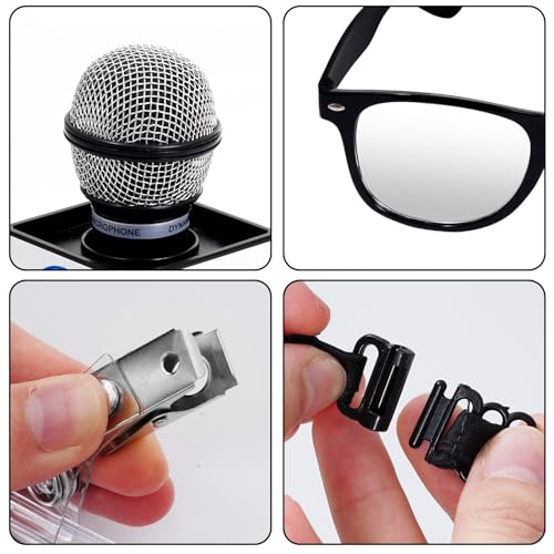 5Pcs News Reporter Costume Accessories, Fake News Microphone Prop Press Pass Glasses Tie Bowtie Set for Halloween Dress Up Career Day Party