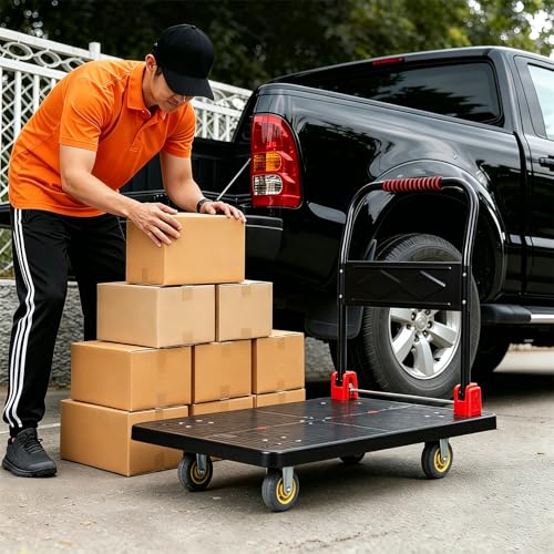1500 lb Folding Platform Truck Cart with 5" Silent TPR Wheels, Heavy Duty Flatbed Push Cart Dolly, Foldable Moving Utility Cart for Warehouse Garage Office Home, Black - color: 1500 Lb - 43.5" X 25.5"