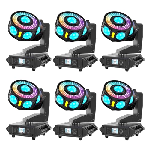 6PCS Moving Head DJ Lights, Infinite 3-Axis Rotation, 7x2° Narrow-Beam LEDs + 108-LED Rotating Halo with 30 Effects, Sound/DMX Control (19/25CH) for Wedding Parties, Bars & Nightclubs - color: 6-pack