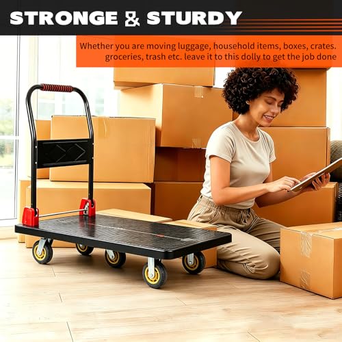1500 lb Folding Platform Truck Cart with 5" Silent TPR Wheels, Heavy Duty Flatbed Push Cart Dolly, Foldable Moving Utility Cart for Warehouse Garage Office Home, Black - color: 1500 Lb - 43.5" X 25.5"
