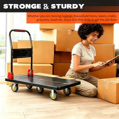 1500 lb Folding Platform Truck Cart with 5" Silent TPR Wheels, Heavy Duty Flatbed Push Cart Dolly, Foldable Moving Utility Cart for Warehouse Garage Office Home, Black - color: 1500 Lb - 43.5" X 25.5"
