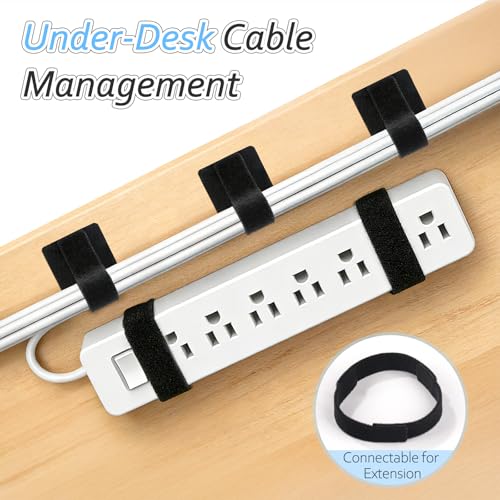 Cable Management Under Desk Detachable Cable Straps, Black, 20 Pack | Heavy Duty Hook and Loop Cable Ties, Removable, Leave No Trace, Hold Up to 15 Cables, Home Office Organizer Accessories - color: Black