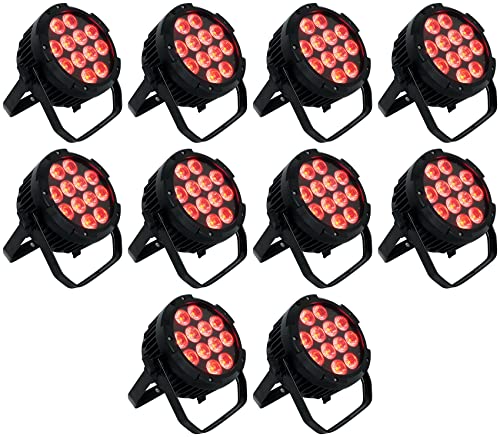 Rockville Wet PAR PRO Black RGBWA+UV Indoor/Outdoor Par Wash Light, 10-Pack | IP54, Wall Wash, Stage, 12 x 6-in-1 LEDs, 6/10-Channel DMX, Remote, 15/45 Degree Beam, Double Bracket, Restaurant/Club