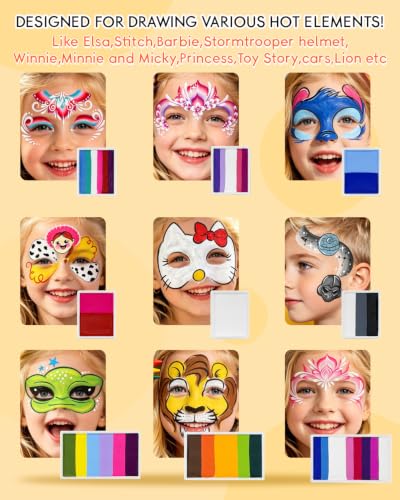 Anka Bella Professional Face Painting Kit–Split Cake Water Activated Face Paint Palette with 14 Brushes, Stencils & Sponges, Non-Toxic Hypoallergenic Face & Body Paint for Halloween, Parties,Cosplay - color: FairyTaleFace Palette