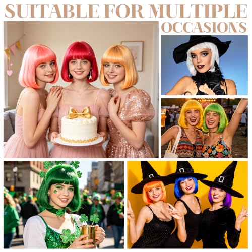 Short Bob Straight Hair Wigs with Bangs, Synthetic Fiber Colorful Hair, Cat Eye Glasses for Women (Light Gold) - color: Light Gold