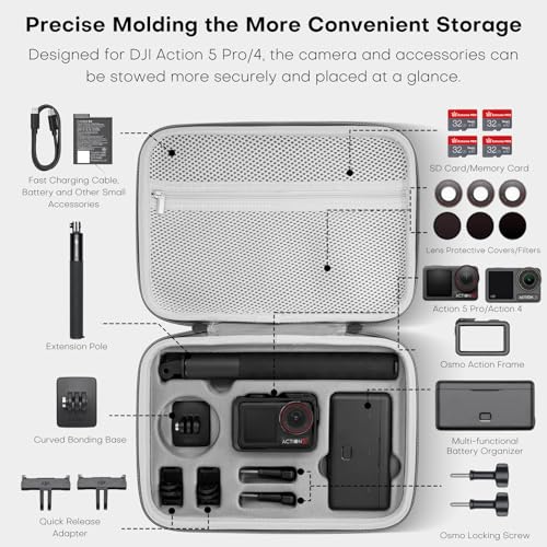 REYGEAK Osmo 액션 5 프로 휴대용 케이스, 대형 휴대용 케이스 숄더백, DJI 액션 4/액션 3 어드벤처 콤보 액세서리와 호환되는 방수 하드 케이스 (라지 사이즈)