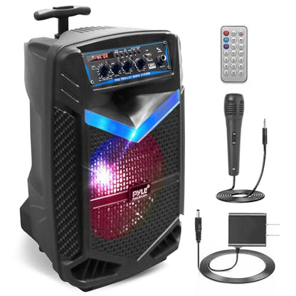 Pyle 400W Rechargeable Outdoor Bluetooth Speaker Portable PA System w/ 8” Subwoofer 1” Tweeter, Recording Function, Mic In, Party Lights USB/SD, Radio - Pyle PPHP842B, BLACK - size: 8 in