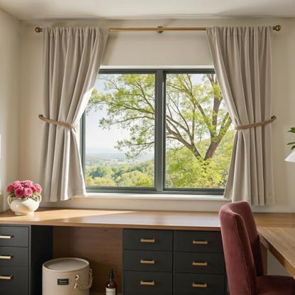 Lazzzy Beige Velvet Curtains Neutral Rod Pocket 52×63 Inch 2 Panels - color: R | Beige, size: 52"W x 63"L (Pack of 2)