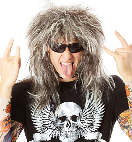 ALLAURA 70s 80s Rocker Wigs + Tattoos Costume Set Glam Hairband Rockstar Mullet Wig + Tattoo Sleeves Heavy Metal Wigs Metal HairWig | Rock Star Wig for Men — Rock Star Costumes for Men's - color: 3-Blonde