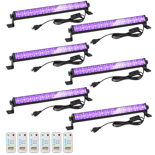 48W LED Black Light Bar with Remote and Switch,Blacklight Bars with Plug and 6.5ft Cord,Black Light for Glow Party,Halloween,Bedroom,6 Pack