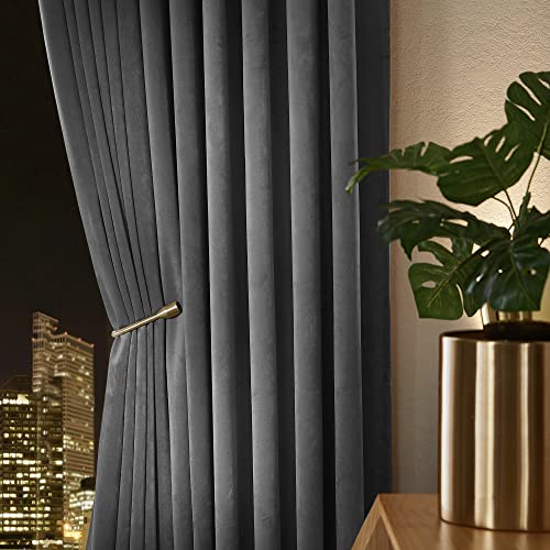 Pony Dance Dim Gray Velvet Blackout Curtains - Rod Pocket Back Tab Thick Plush Heavy Thermal Insulated Drapes for Living Room/Bedroom, 52Wx 84L, 2 Panels - color: Dim Gray, size: 52"W x 84"L (Pack of 2)