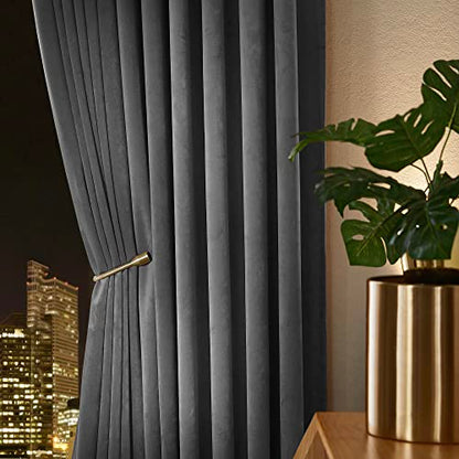 Pony Dance Dim Gray Velvet Blackout Curtains - Rod Pocket Back Tab Thick Plush Heavy Thermal Insulated Drapes for Living Room/Bedroom, 52Wx 84L, 2 Panels - color: Dim Gray, size: 52"W x 84"L (Pack of 2)