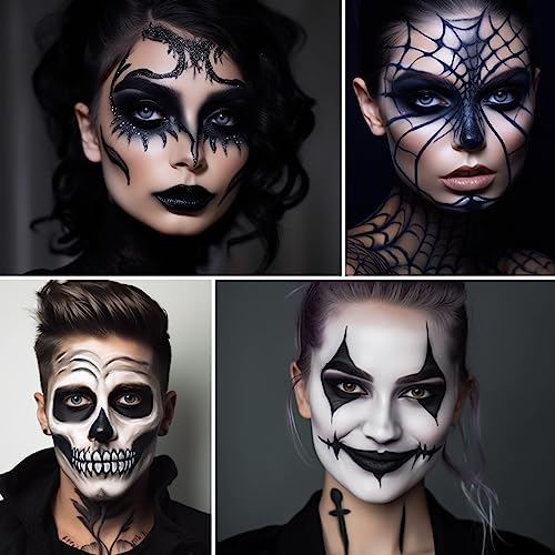 Black Face Body Paint (30gm), Water Activated Face Painting Kit for Kids & Adults, Non-Toxic SFX Makeup Facepaint Palette for Halloween Skeleton Skull Clown Special Effects Costume Cosplay & Parties - color: Black