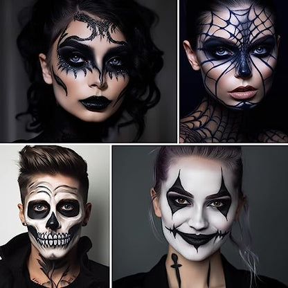 Black Face Body Paint (30gm), Water Activated Face Painting Kit for Kids & Adults, Non-Toxic SFX Makeup Facepaint Palette for Halloween Skeleton Skull Clown Special Effects Costume Cosplay & Parties - color: Black