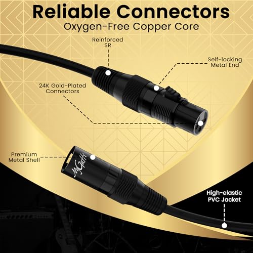 XLR Microphone Cable 10FT 4 Pack, Gold-Plated 3 Pin XLR Male to Female Balanced Mic Audio Cord, AL & OFC Dual Shielded Patch Cable for Speaker, Podcast, Mixer, Amplifier, Recording - size: 10FT
