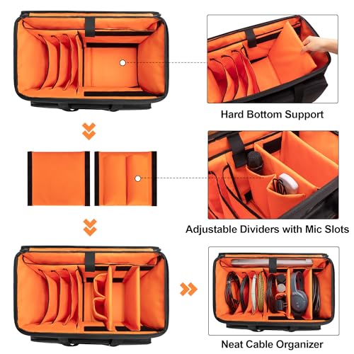 Trunab Rolling DJ Cable File Bag, Travel Gig Bag with Hard Padded Bottom | with Detachable Dividers and Dolly, for Professional DJ Gear, Musical Instrument and Accessories