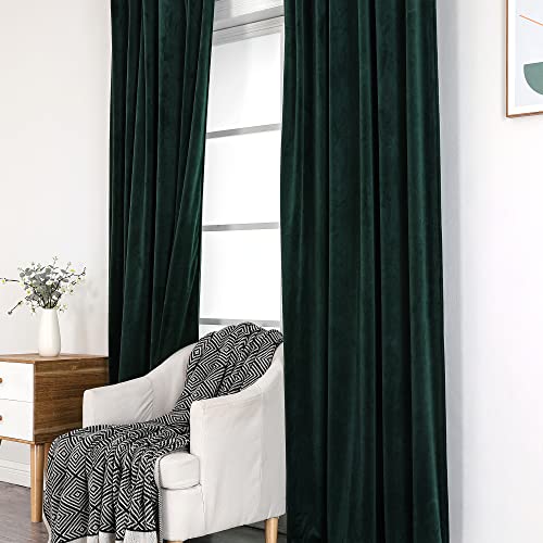 Benedeco Emerald Green Velvet Blackout Curtains 52x120, 2 Panels | Elegant Room Darkening Thermal Insulated Noise Reducing Velvet Window Drapes with Back Tab and Rod Pocket for Living Room - color: Emerald Green, size: 52"W x 120"L (Pack of 2)