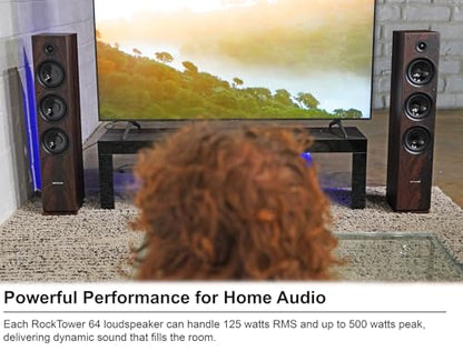 Rockville RockTower 64D 400W Peak Tower Speaker Passive 4 Ohm, Dual 6.5" Woofers, Rich Bass, Sleek Dark Wood Design, for Home Audio Enthusiasts - color: Dark Wood