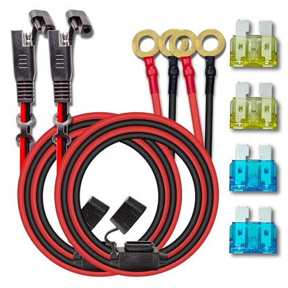BFXM 2PCS 10AWG 6FT SAE Connector Extension Cables with 15& 20A Fuse | 2 Pin SAE to O Ring Terminal Quick Disconnect Harness for Car, Motorcycle, Solar Panel - color: 10awg6ft*2
