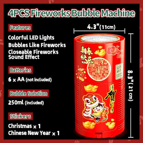 Bubble Machine (4PCS, 20 Holes) with LED Lights, Automatic Bubble Blower Toys, Portable Bubbles Maker for Wedding Christmas Chinese New Years Party Decorations, Kids Birthday Gifts, Balloons Banner | Automatic Bubble Blower Toys, Bubbles Maker for Wedding