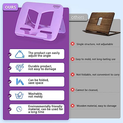 Portable Book Stand Book Holder Book Rest for Kids Reading Hands Free Cookbook Holder Textbook Stands Music Stand Lightweight Waterproof Book Stand Gifts School Supplies (Purple 11.82" *8.26") - color: Purple