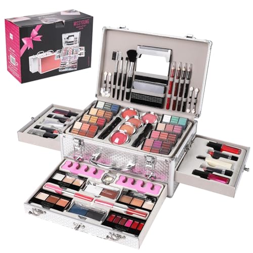 All in One Makeup Kit for Teens, 106 Pcs Professional Makeup Kit for Women Full Kit, Include Eyeshadow Palette, Lipstick Set, Concealer, Foundation, Lipgloss, Make-up Brush(Silver) - color: Silver