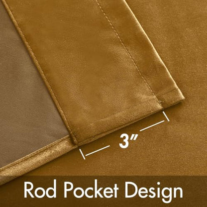 MIULEE Gold Velvet Curtains 63 Inch Long 2 Panels, W40 x L63 | Luxury Super Soft, Thermal Insulated, Room Darkening Drapes, Rod Pocket Design, Window Curtains for Bedroom Living Room - color: Gold, size: 40"W x 63"L (Pack of 2)