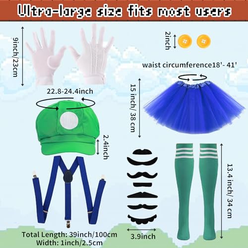 7 Pcs Halloween Cosplay Costumes Accessories Set for Women Plumber Costume Outfit Cosplay Party Tutu Hat - color: Green