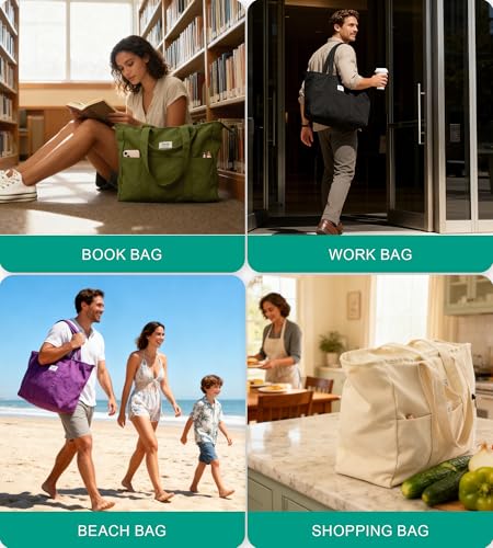Bagelite Extra Large Canvas Tote Bag for Women Men, Utility Work Bags with Zipper - color: Azure