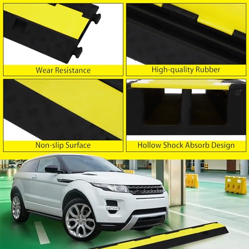1 Pack Rubber Cable Ramp, 3 Channel Cable Protector Ramps, 28000 Lbs Load Capacity Heavy Duty Traffic Speed Bump, Cord Cover Wire Hose Protective for Driveway Indoor Outdoor
