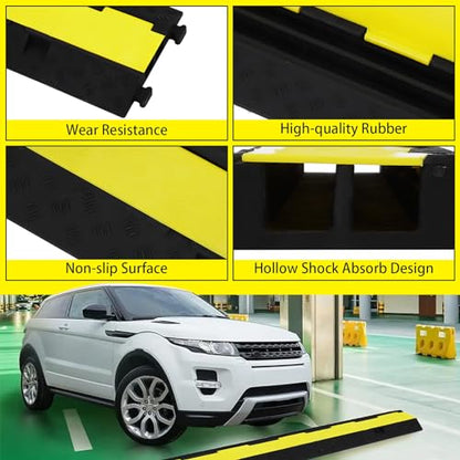1 Pack Rubber Cable Ramp, 3 Channel Cable Protector Ramps, 28000 Lbs Load Capacity Heavy Duty Traffic Speed Bump, Cord Cover Wire Hose Protective for Driveway Indoor Outdoor