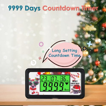 9999-Day Countdown Clock with 10 Cards for Wedding and Vacation | Shows total days, hours, minutes and seconds; 10 swappable paper themes, magnetic frame, 12/24-hour clock, 1-minute alert - color: Black Case, Green Light