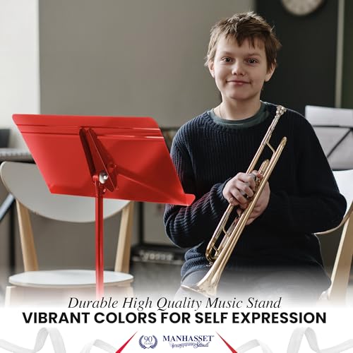 Manhasset Music Stand for Sheet Music - 48 Symphony Model Glossy Red - 4801RED - Long Lasting, Durable Stand - Adjustable Height - 20" by 12 | Long Lasting Durable Manhasset Stand, Adjustable Height, 20" x 12" Desk, Classroom, Orchestra and Band Use - col
