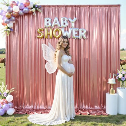 10x10ft Rose Gold Backdrop Curtains Wedding Party Glitter Sequin Curtain Backdrop Fabric Shimmer Drapes Backdrop Bridal Baby Shower Birthday Christmas Photoshoot Background Photography 5x10FT，2 Panels - color: Rose Gold, size: 10ft X 10ft(2 Panels 5ft X 1