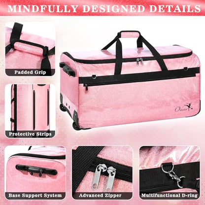 Dance Bag with Garment Rack and Curtain, 28" Dance Competition Duffle Bag | Glitter Waterproof Fabric | Portable Dance Changing Room Suitcase for Dancers, Athletes and Cheerleaders - color: 28" Glitter Pink