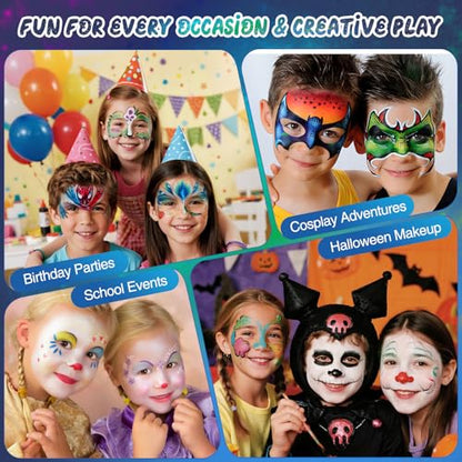 42 Color Face Painting Kit for Party – Non-Toxic Water-Activated Face & Body Paint Palette with Stencils, Brushes & Gems, Long-Lasting, Easy Wash, Ideal for Carnival, Halloween, Cosplay & Festivals