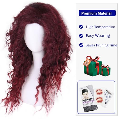 28 inch Long Burgundy Curly Wigs for Women Body Wave Ombre Red Hair Cosplay - color: Burgundy Red