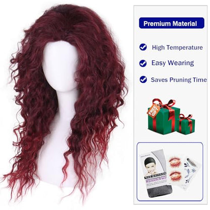28 inch Long Burgundy Curly Wigs for Women Body Wave Ombre Red Hair Cosplay - color: Burgundy Red