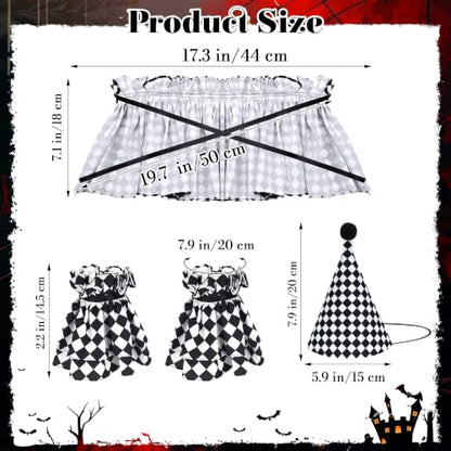 Clown Neck Ruffle Collar Cuffs Hat Set Detachable Halloween Clown Costume Accessories for Women - color: Black White Plaid