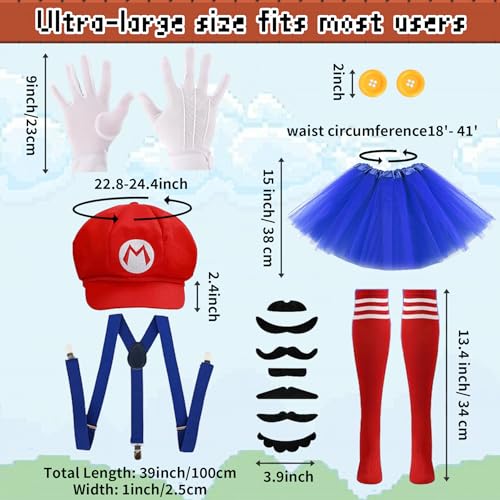 7 Pcs Halloween Cosplay Costumes Accessories Set for Women Plumber Costume Outfit Cosplay Party Tutu Hat - color: Red