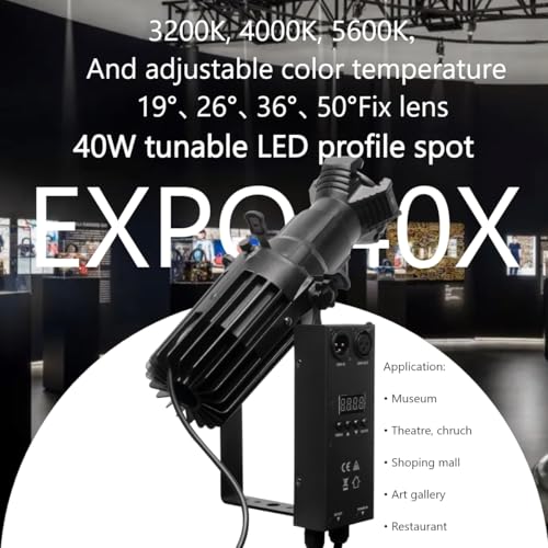 ZVH EXPO 40 ellipsoidal spotlight,ellipsoidal light,LED stage light,Four interchangeable lens angles of19°26°36°50°are available,manual,DMX,church,exhibition, gallery/stage spotlight (3200k-5600K)3pin